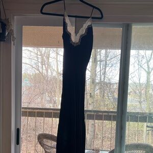 Zara Black Maxi Slip Dress with White Lace Trim